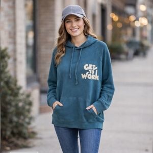 Womens GOODFELLOW Long Sleeve Hooded Sweatshirt, Soft Blue, Size L.